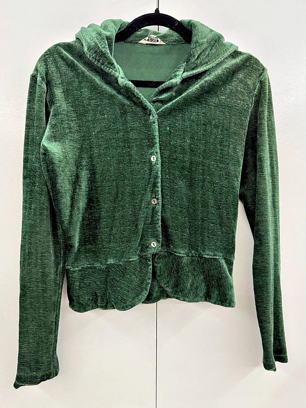 Vintage Made in Italy Green Velour Hooded Cardigan Size S